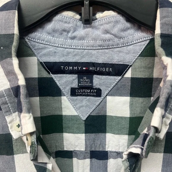 Tommy Hilfiger Men's Checkered Shirt - Green and Navy. Size XL - Picture 3 of 5